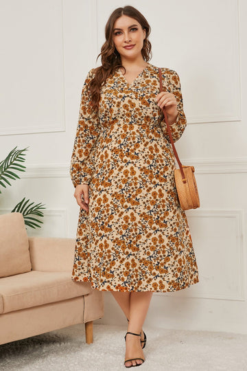 Woochic robe grande taille col en V imprimé à lacets orange 1XL